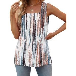 XIEERDUO Summer Tank Tops for Women Square Neck Loose Fit Casual Fashion Flowy Sleeveless(Tie-dye Brown)