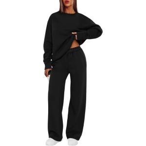 XIEERDUO Sweatsuits Women 2 Piece Outfit Matching Lounge Sets Fall Outfits 2025 Fashion Clothing Crewneck Track Suits(Black)