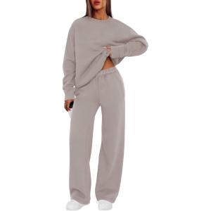XIEERDUO Sweatsuits Women 2 Piece Outfit Matching Lounge Sets Fall Outfits 2025 Fashion Clothing Crewneck Track Suits(Coffegrey Pink)
