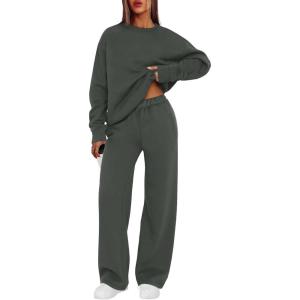 XIEERDUO Sweatsuits Women 2 Piece Outfit Matching Lounge Sets Fall Outfits 2025 Fashion Clothing Crewneck Track Suits(Dark Grey)