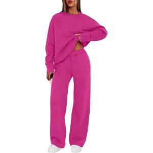 XIEERDUO Sweatsuits Women 2 Piece Outfit Matching Lounge Sets Fall Outfits 2025 Fashion Clothing Crewneck Track Suits(Hot Pink)