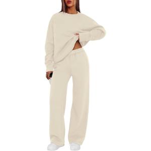 XIEERDUO Sweatsuits Women 2 Piece Outfit Matching Lounge Sets Fall Outfits 2025 Fashion Clothing Crewneck Track Suits(Light Khaki)