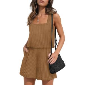 XIEERDUO Two Piece Set for Women Beach Vacation Clothes Summer Sets Travel Outfits Women Beach Fashion Matching Sets(Camel)