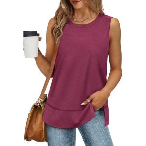 XIEERDUO Womens Summer Tank Tops Sleeveless Round Neck Casual Side Hem Tops Loose Fit(Mauve)