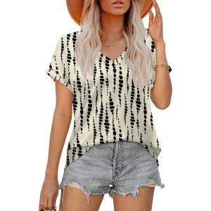XIEERDUO Womens Summer Tops Short Sleeve Shirts Casual V Neck T Shirt Loose Fit Comfy(Black Dot)