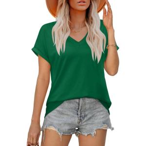 XIEERDUO Womens Summer Tops Short Sleeve Shirts Casual V Neck T Shirt Loose Fit Comfy(Dark Green)