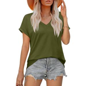 XIEERDUO Womens Summer Tops Short Sleeve Shirts Casual V Neck T Shirt Loose Fit Comfy(D-army Green)