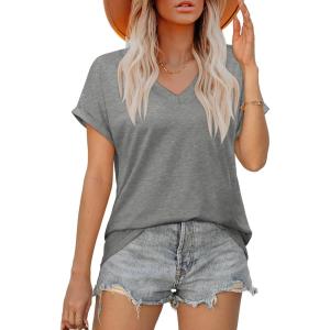 XIEERDUO Womens Summer Tops Short Sleeve Shirts Casual V Neck T Shirt Loose Fit Comfy(Gray)