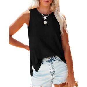 XIEERDUO Womens Tank Tops Crewneck Loose Fit Basic Casual Summer Side Split Sleeveless Shirts(A-black)