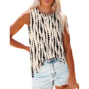 XIEERDUO Womens Tank Tops Crewneck Loose Fit Basic Casual Summer Side Split Sleeveless Shirts(Eb-khaki Printed)
