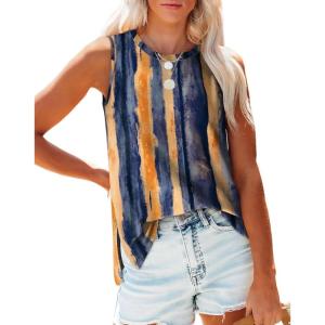 XIEERDUO Womens Tank Tops Crewneck Loose Fit Basic Casual Summer Side Split Sleeveless Shirts(G-tie Dye Print)