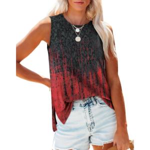 XIEERDUO Womens Tank Tops Crewneck Loose Fit Basic Casual Summer Side Split Sleeveless Shirts(He-red Blue)