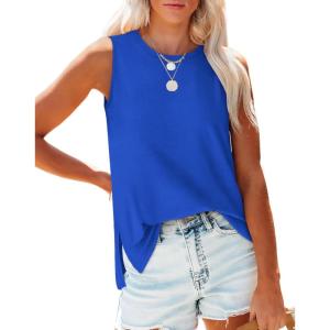 XIEERDUO Womens Tank Tops Crewneck Loose Fit Basic Casual Summer Side Split Sleeveless Shirts(J-blue)