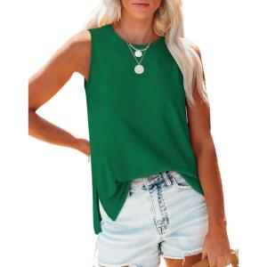 XIEERDUO Womens Tank Tops Crewneck Loose Fit Basic Casual Summer Side Split Sleeveless Shirts(M-green)