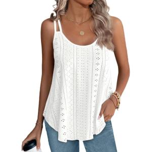 XIEERDUO Womens Tank Tops Spaghetti Strap Camisoles Eyelet Embroidery Scoop Neck Tops(All- White)