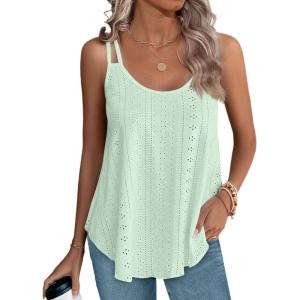 XIEERDUO Womens Tank Tops Spaghetti Strap Camisoles Eyelet Embroidery Scoop Neck Tops(M4- Mint Green)