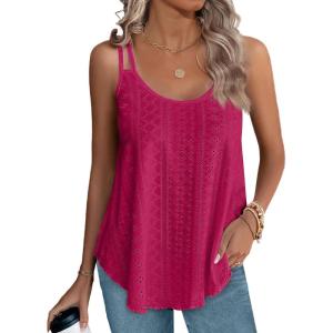 XIEERDUO Womens Tank Tops Spaghetti Strap Camisoles Eyelet Embroidery Scoop Neck Tops(M6- Rose)
