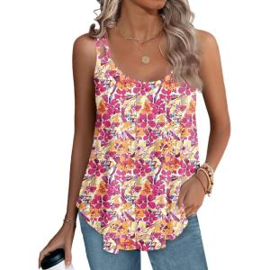 XIEERDUO Womens Tank Tops Spaghetti Strap Camisoles Eyelet Embroidery Scoop Neck Tops(P- Pink Flower)