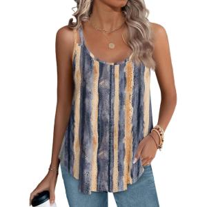 XIEERDUO Womens Tank Tops Spaghetti Strap Camisoles Eyelet Embroidery Scoop Neck Tops(R- Blue Stripe)