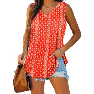 XIEERDUO Womens Tank Tops Summer V Neck Loose Fit Casual Flowy Floral Print Sleeveless S