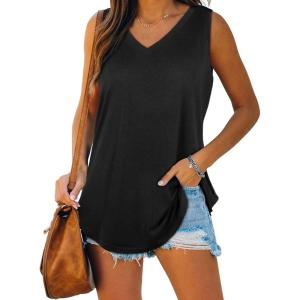 XIEERDUO Womens Tank Tops V Neck Basic Solid Color Casual Flowy Summer Sleeveless(00-black)