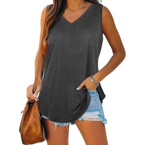 XIEERDUO Womens Tank Tops V Neck Basic Solid Color Casual Flowy Summer Sleeveless(01-darkgrey)