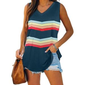 XIEERDUO Womens Tank Tops V Neck Basic Solid Color Casual Flowy Summer Sleeveless(01-rainbow Blue)