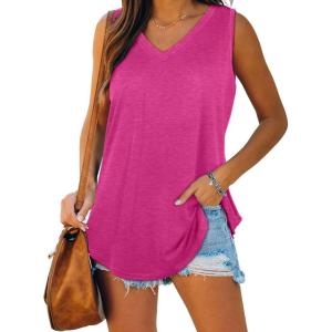 XIEERDUO Womens Tank Tops V Neck Basic Solid Color Casual Flowy Summer Sleeveless(01-wine)