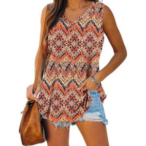 XIEERDUO Womens Tank Tops V Neck Basic Solid Color Casual Flowy Summer Sleeveless(Boho Floral)