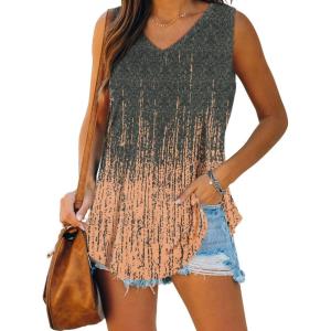 XIEERDUO Womens Tank Tops V Neck Basic Solid Color Casual Flowy Summer Sleeveless(Floral Grey Pink)