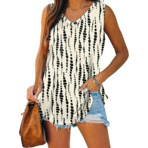 XIEERDUO Womens Tank Tops V Neck Basic Solid Color Casual Flowy Summer Sleeveless(Patterned-khaki Printed)
