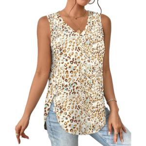 XIEERDUO Womens Tank Tops V Neck Eyelet Embroidery Casaul Sleeveless Shirts(08-leopard Print)