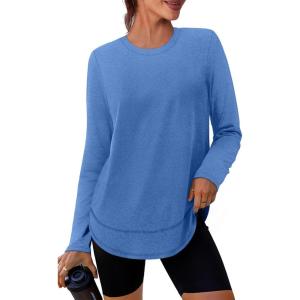 XIEERDUO Women’s Workout Tops Long Sleeve Quick Dry UPF 50+ Sun Protection Shirts for Hiking Running S-3XL(05 Blue)