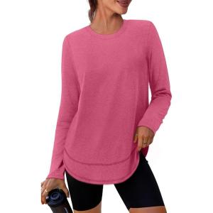 XIEERDUO Women’s Workout Tops Long Sleeve Quick Dry UPF 50+ Sun Protection Shirts for Hiking Running S-3XL(07 Watermelon Pink)