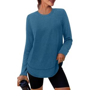 XIEERDUO Women’s Workout Tops Long Sleeve Quick Dry UPF 50+ Sun Protection Shirts for Hiking Running S-3XL(08 Green Blue)