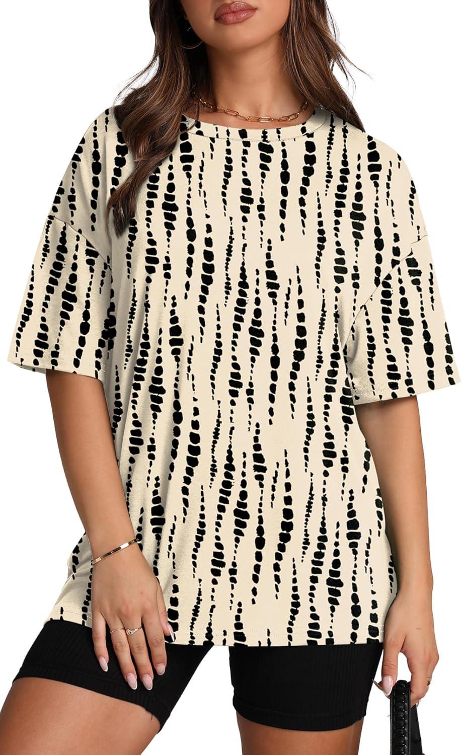 imageOversized T Shirts for Women Summer Crewneck Short Sleeve Basic Tops Loose FitBlack Polka Dots