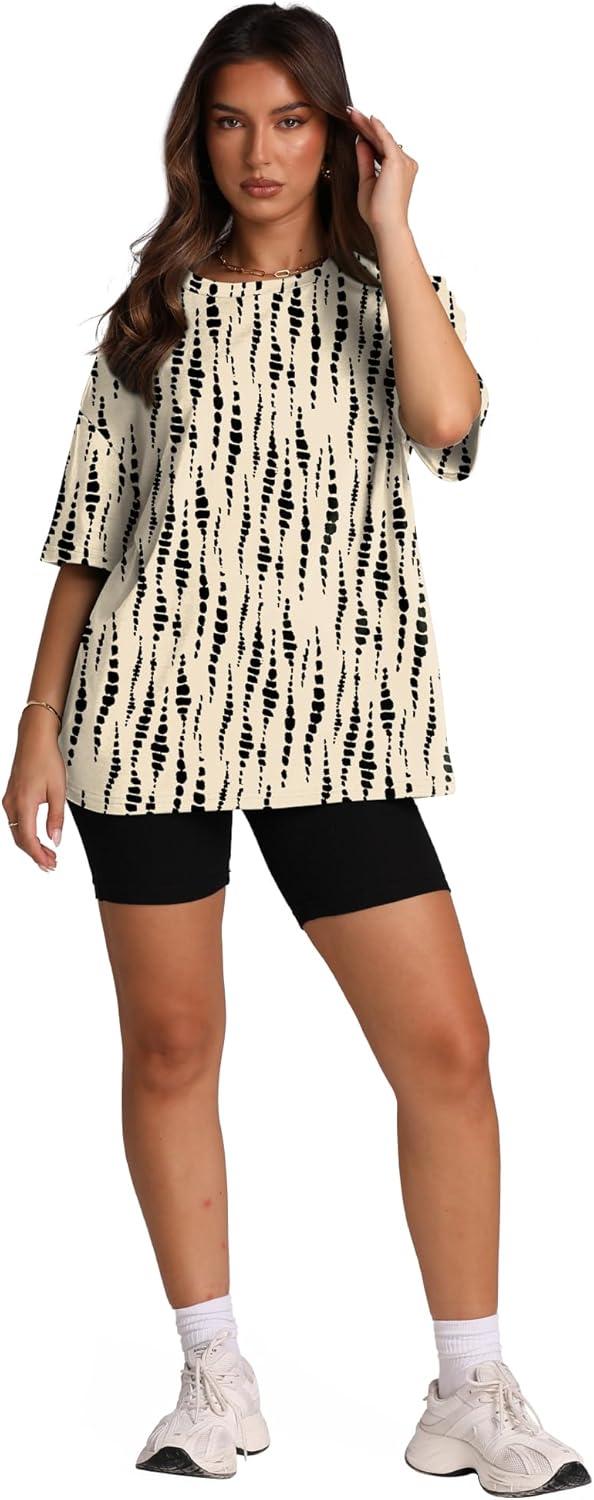 imageOversized T Shirts for Women Summer Crewneck Short Sleeve Basic Tops Loose FitBlack Polka Dots