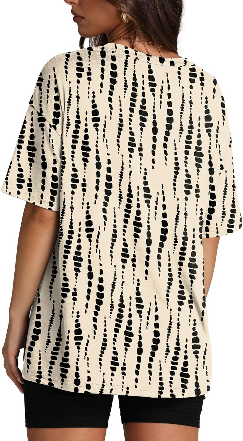 imageOversized T Shirts for Women Summer Crewneck Short Sleeve Basic Tops Loose FitBlack Polka Dots