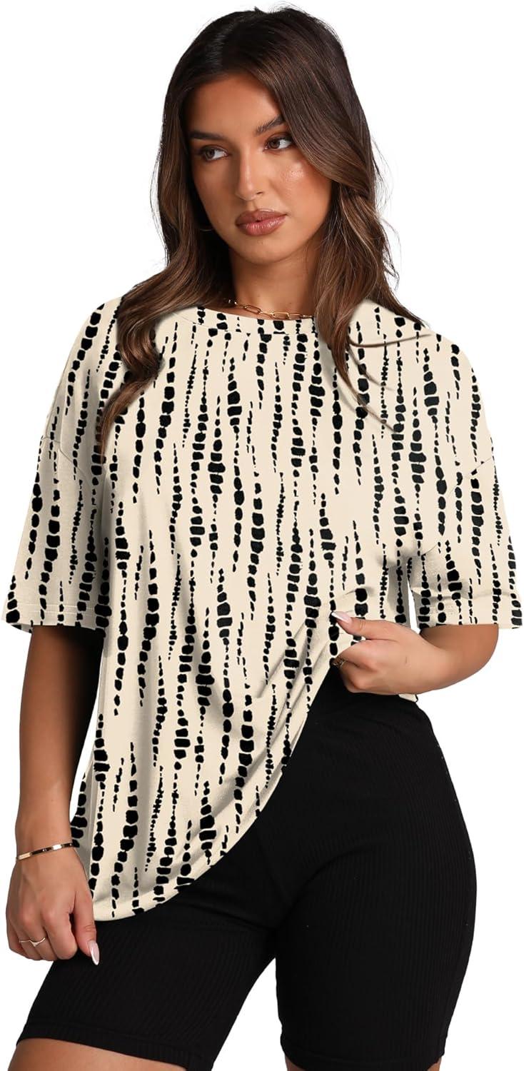 imageOversized T Shirts for Women Summer Crewneck Short Sleeve Basic Tops Loose FitBlack Polka Dots