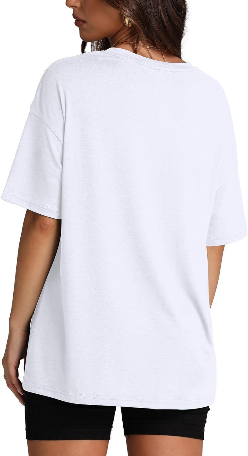 imageOversized T Shirts for Women Summer Crewneck Short Sleeve Basic Tops Loose FitBwhite