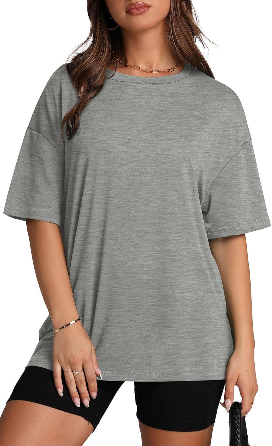 imageOversized T Shirts for Women Summer Crewneck Short Sleeve Basic Tops Loose FitCgrey
