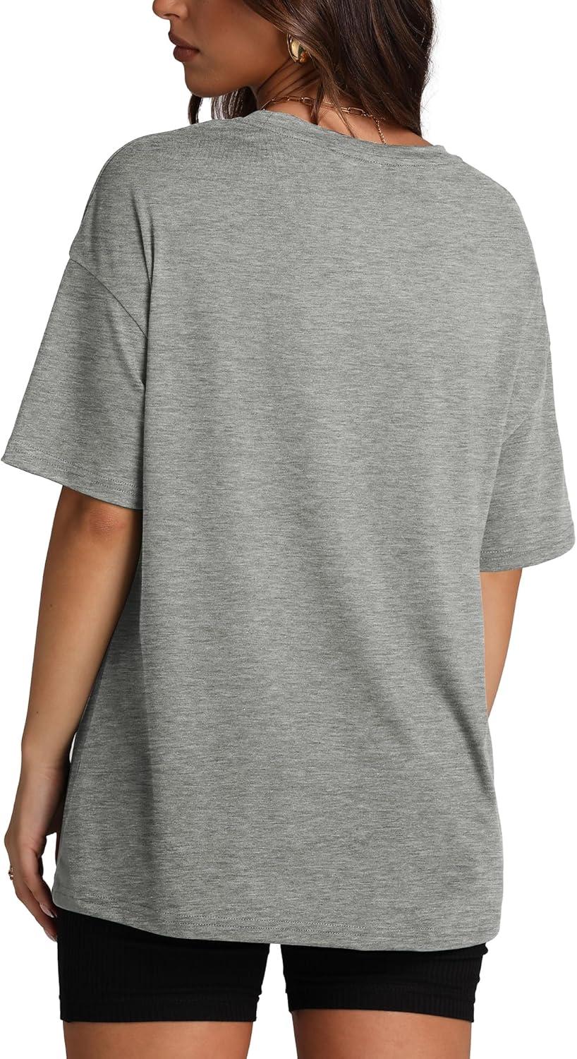 imageOversized T Shirts for Women Summer Crewneck Short Sleeve Basic Tops Loose FitCgrey