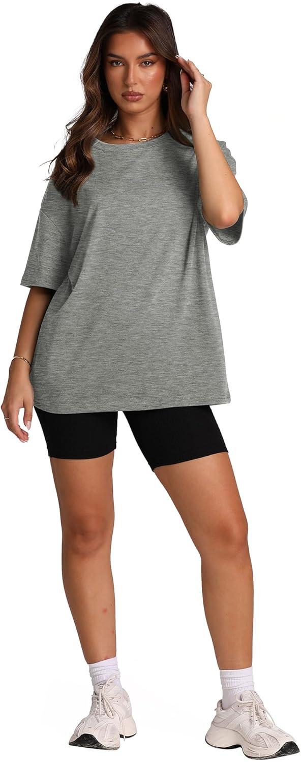 imageOversized T Shirts for Women Summer Crewneck Short Sleeve Basic Tops Loose FitCgrey
