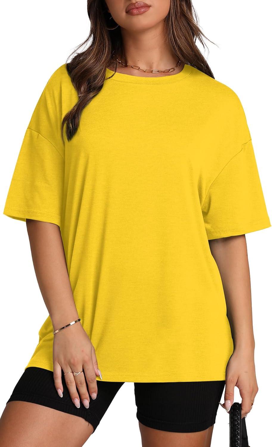 imageOversized T Shirts for Women Summer Crewneck Short Sleeve Basic Tops Loose FitJyellow