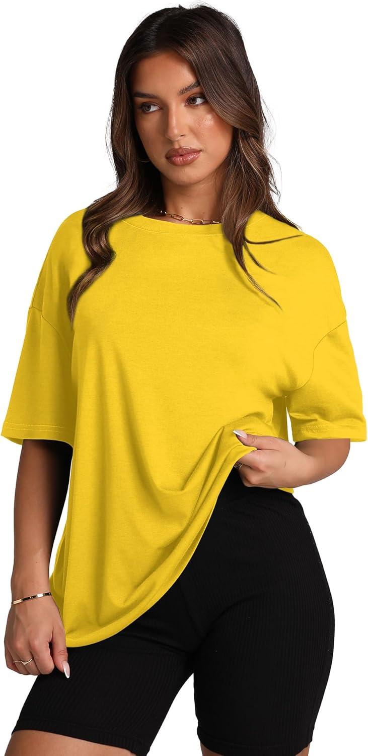 imageOversized T Shirts for Women Summer Crewneck Short Sleeve Basic Tops Loose FitJyellow
