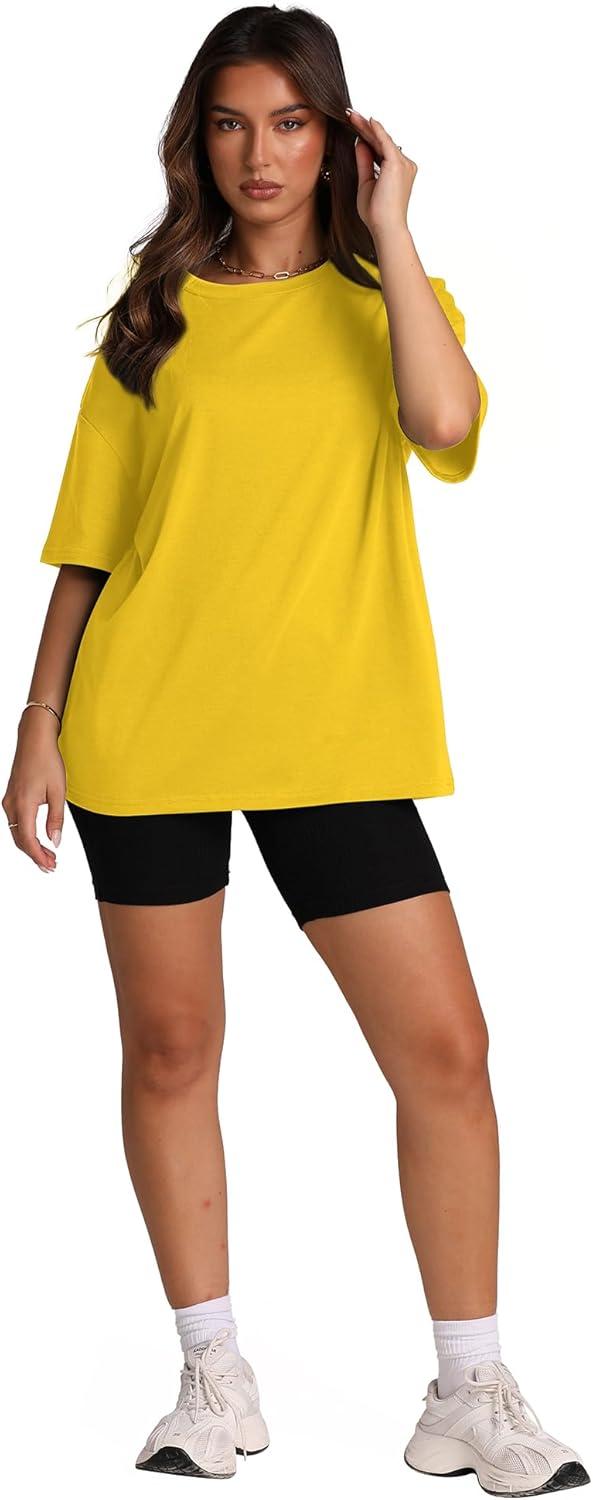 imageOversized T Shirts for Women Summer Crewneck Short Sleeve Basic Tops Loose FitJyellow
