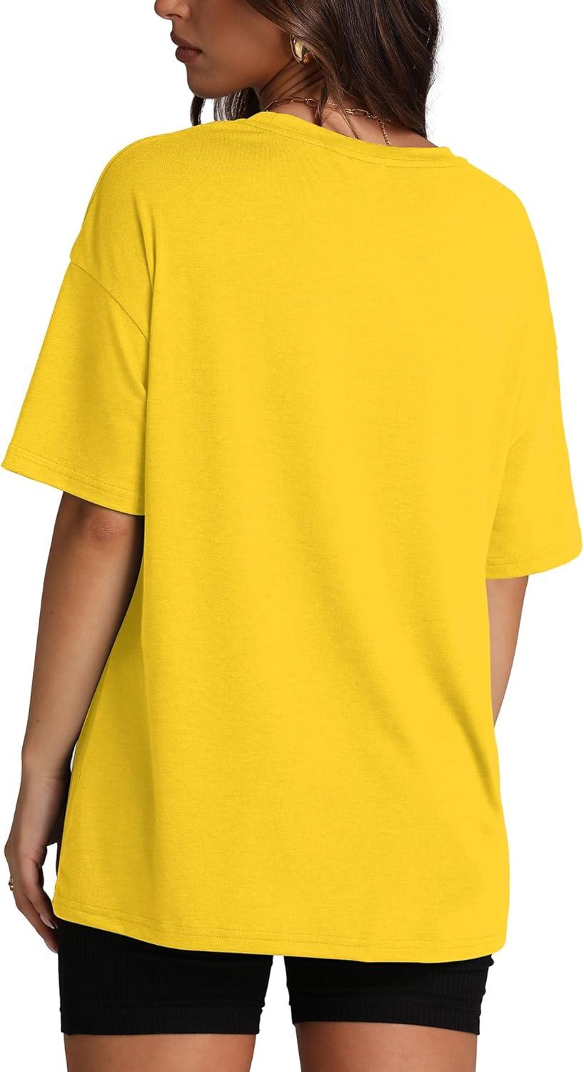 imageOversized T Shirts for Women Summer Crewneck Short Sleeve Basic Tops Loose FitJyellow