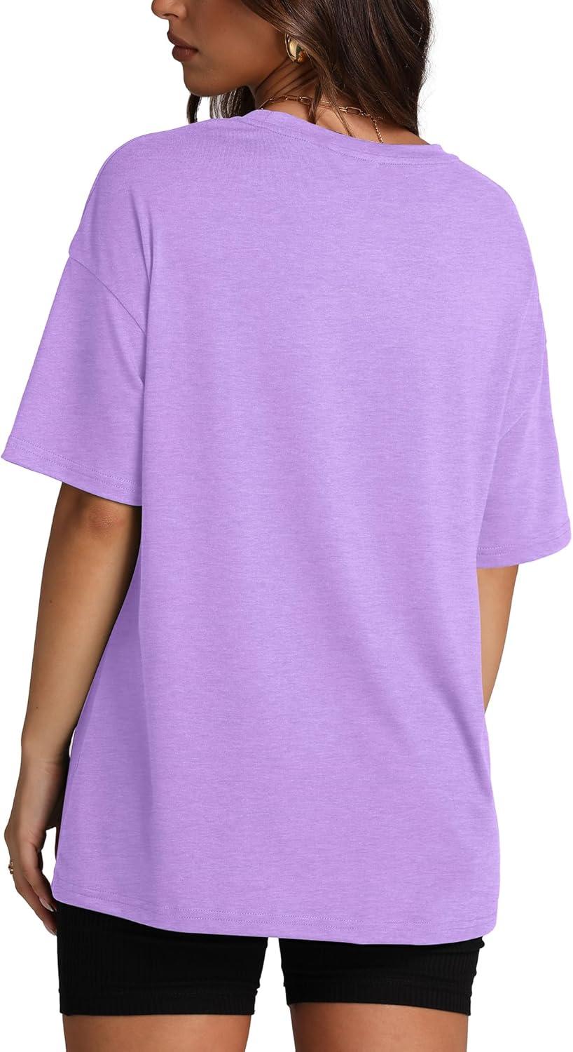 imageOversized T Shirts for Women Summer Crewneck Short Sleeve Basic Tops Loose FitKpurple