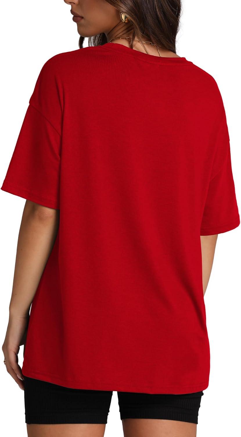 imageOversized T Shirts for Women Summer Crewneck Short Sleeve Basic Tops Loose FitRed