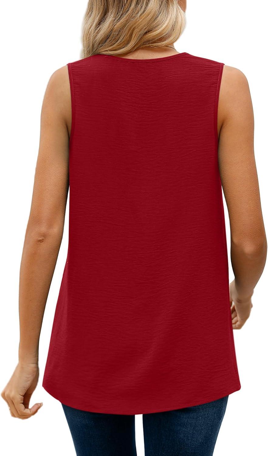imageSummer Tops for Women 2023 Basic V Neck Tank Tops Elegant Office Work Blouse Red XL